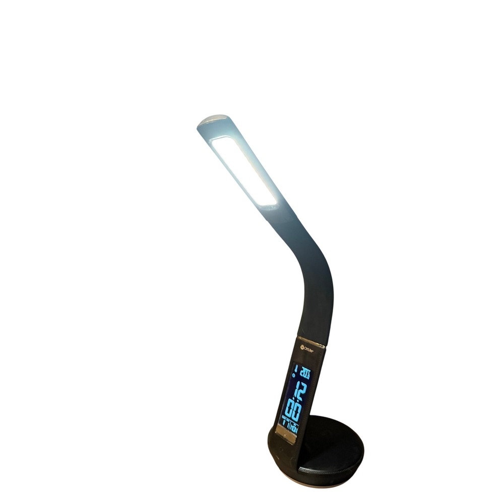 OttLite LED Desk Lamp with Wireless Charging Digital Clock Calendar Black Task
